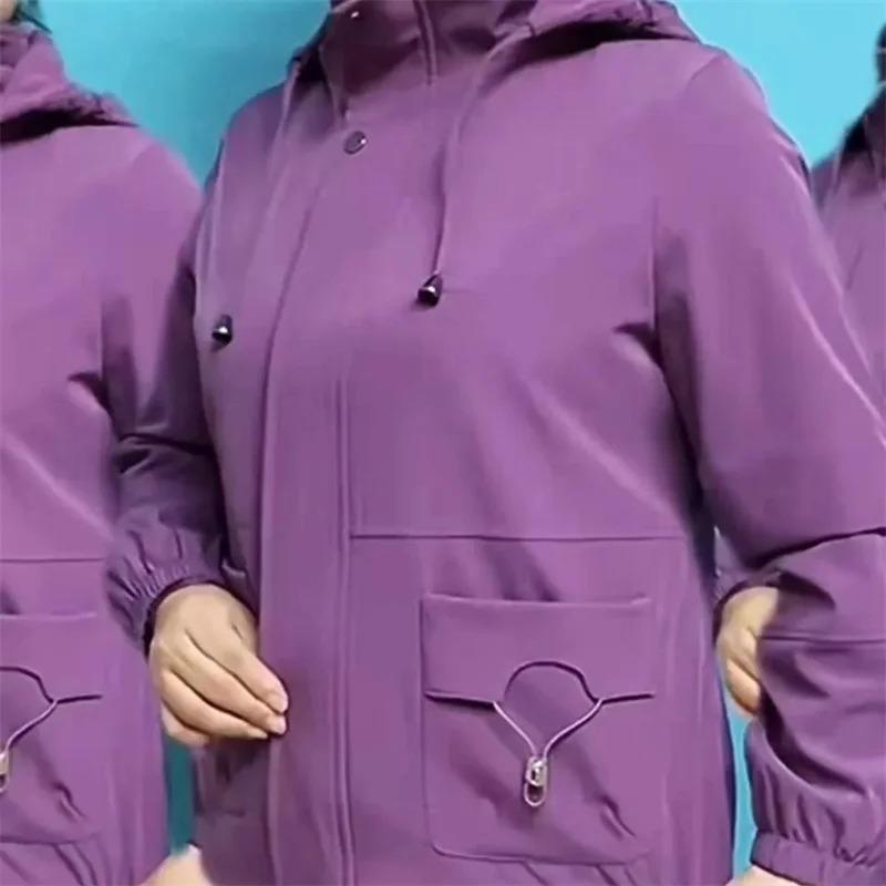 Korean Women Leisure Short Spring Autumn Lady Fashion Hooded Zipper Coat Mom's Outfit Long Sleeves Jacket