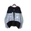 Autumn and winter new splicing denim knitted cardigan women's hooded loose sweater jacket temperament commuting