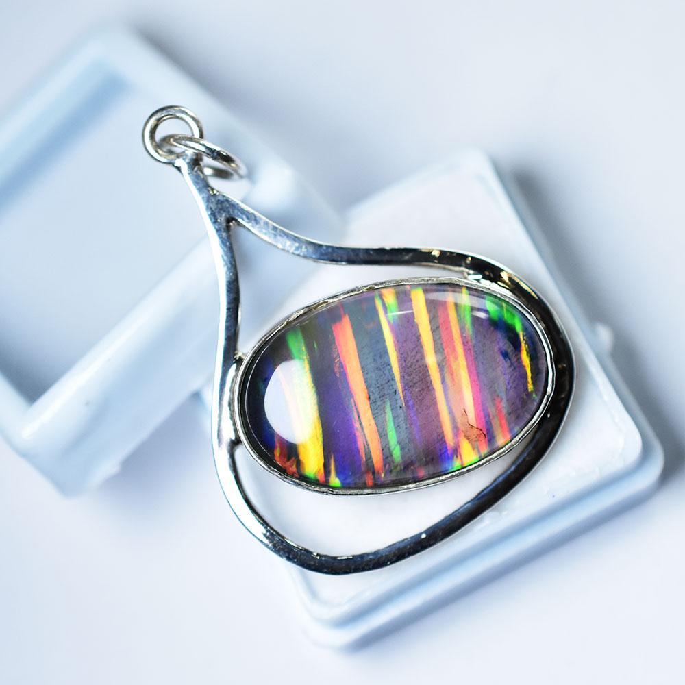 Extremely Rare 30.55 Ct Natural CERTIFIED Oval Opal 925 Sterling Silver Pendant
