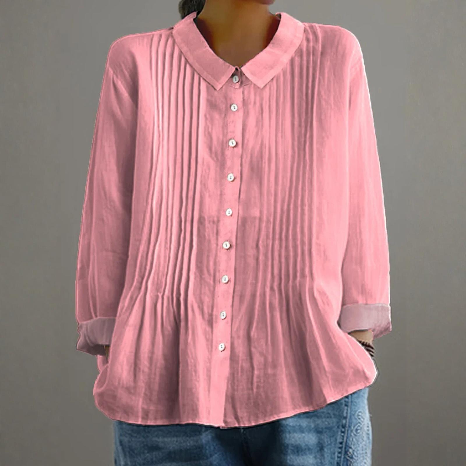 

Жіноча, колір Бавовна та Льон, Довгий, Рукав, Сорочка, Топ L рожевий