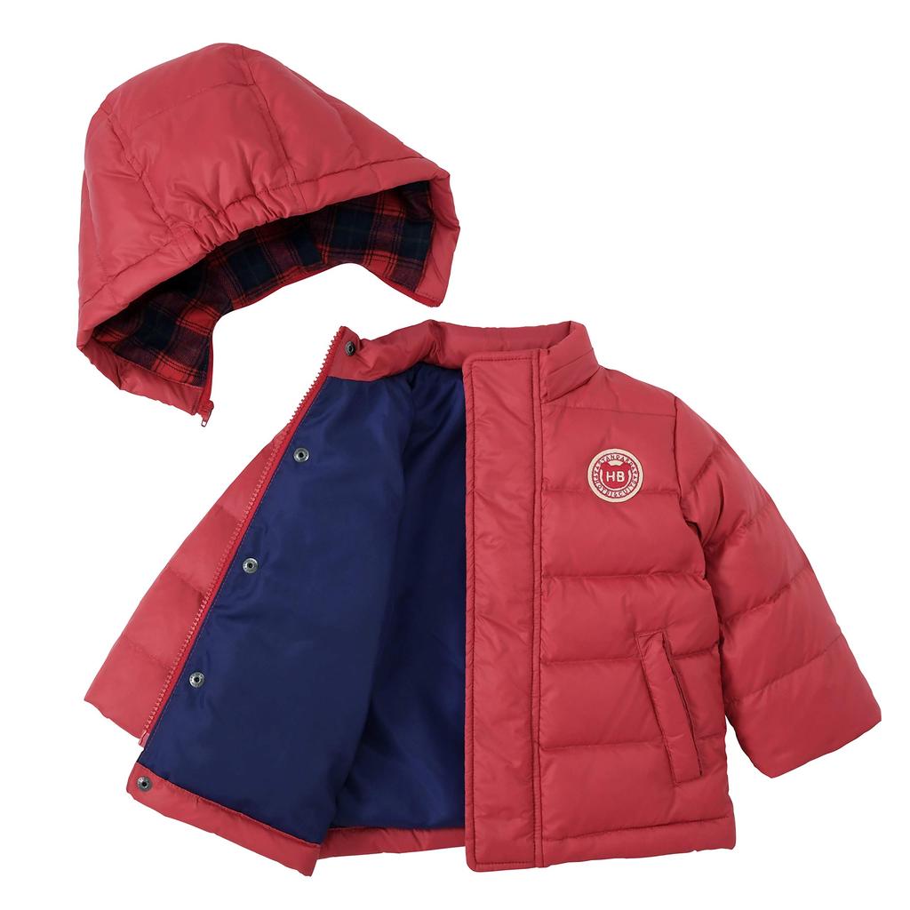 MIKIHOUSE HOT BISCUITS Baby Down Jacket 73-3707-458 80% Down Detachable Hood Washable Kids Winter Coat (Size 80, Red)