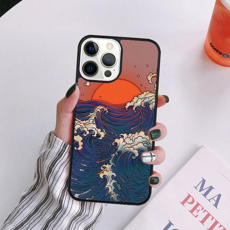 Japanese Wave Art Phone Case For iPhone 17 Air 14 13 12 16Pro Max 15  Plus Cover Shell Max Coque