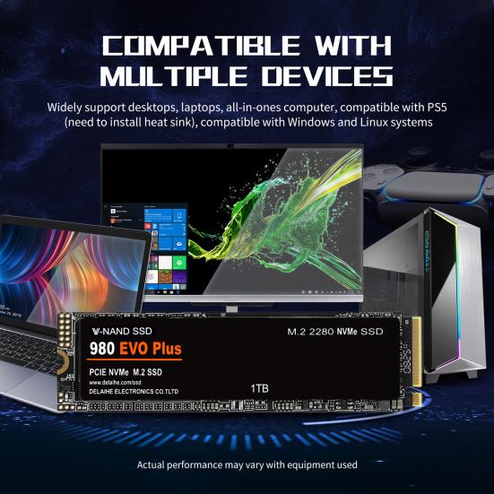 980 EVO Plus 1/2/4TB PCIe 4.0 M.2 NVMe TLC SSD Швидкість до 7300 МБ/с Читання 6800 МБ/с Запис Внутрішній твердотільний накопичувач для обчислень штучного інтелекту, ігор