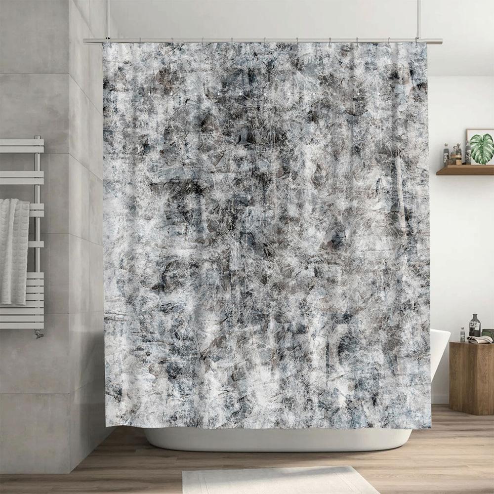 Cortina de Chuveiro com Estampa Texturizada de Luxo Design Abstrato Branco Cinza para Decoração de Banheiro 180x240cm Tecido Impermeável com Argolas para Ganchos S