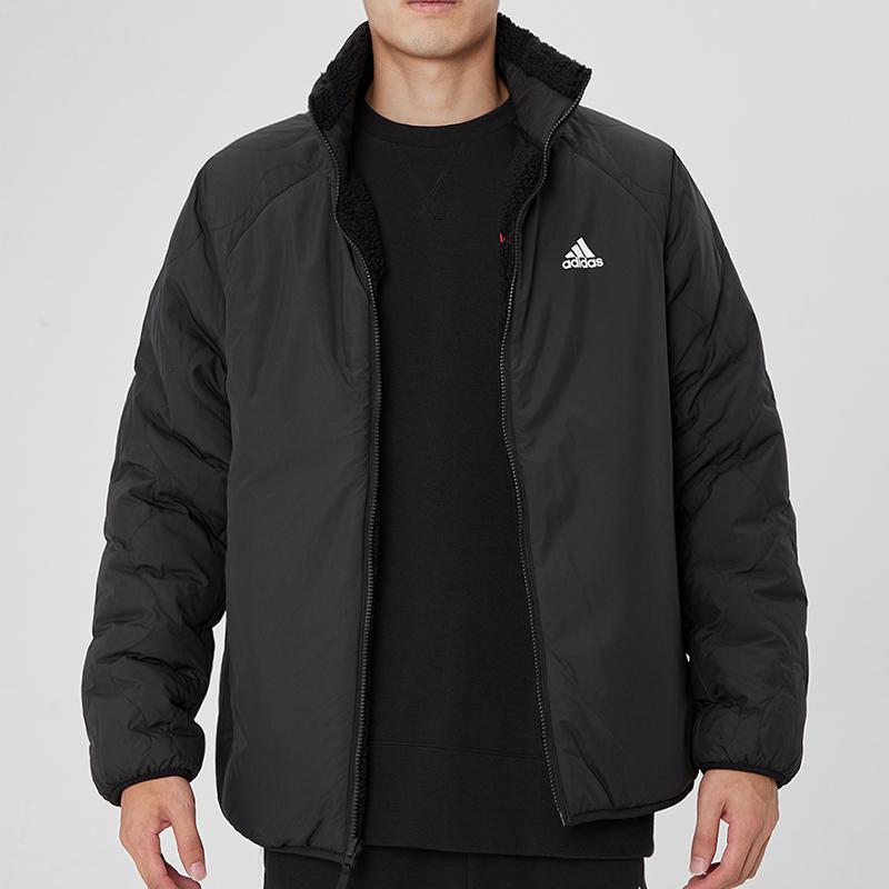 Adidas Logo Print Reversible Stand Collar Cotton Jacket Unisex Jackets Black H20784
