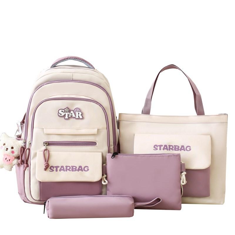 Four-Piece Backpack Set Children's Large Capacity Backpack Junior High School Student Schoolbag College Style Backpack