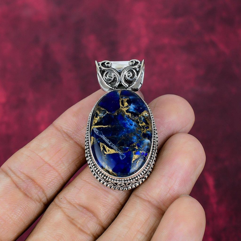 Copper Blue Tourmaline Handmade Gemstone Pendant, 925 Solid Sterling Silver Pendant Antique Jewelry, For Engagement Gift
