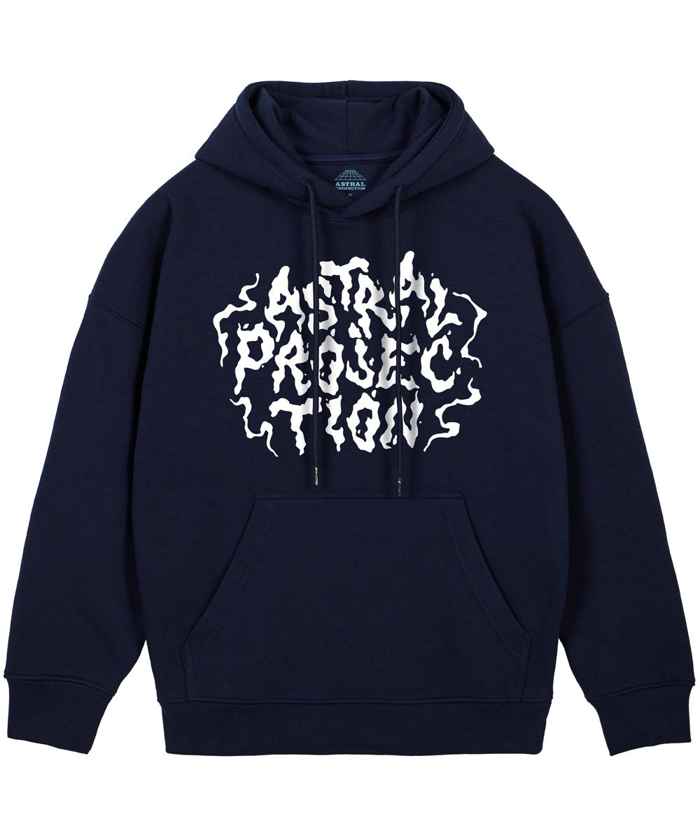 Astral Projection Hayes Lettering Oversized Wide Shoulder Hoodie_Navy L