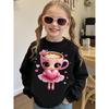 European Sizes A Long-Sleeve Crewneck Sweatshirt for Kids, Casual And Charming, Showcasing an Adorable Capuchillo Ballerina Cartoon Print