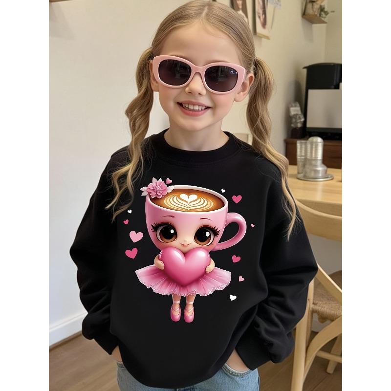 European Sizes A Long-Sleeve Crewneck Sweatshirt for Kids, Casual And Charming, Showcasing an Adorable Capuchillo Ballerina Cartoon Print