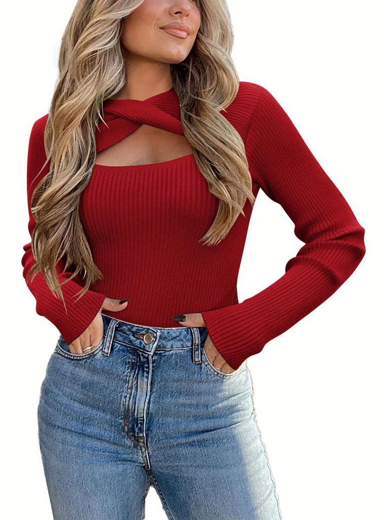 Asymmetrical Hollow Twist Knit Sweater