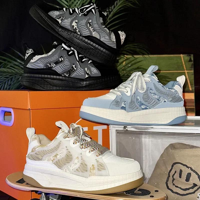 New Fashion Spring Autumn Sneakers Men Board Shoes Flats Vulcanize Outdoor Casual Sports Shoes Men's Thick Sole Bread Shoes