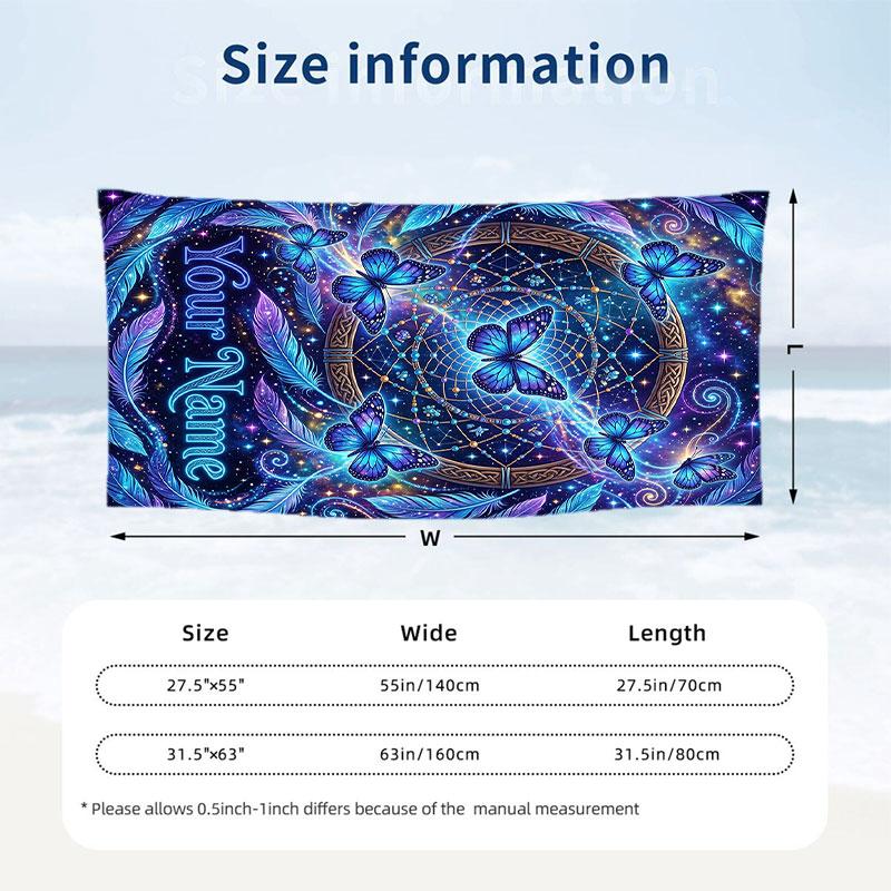 Butterfly Theme Beach Towel Personalized Custom Name & Text Soft Quick Dry Beach Towel for Swimming Travel