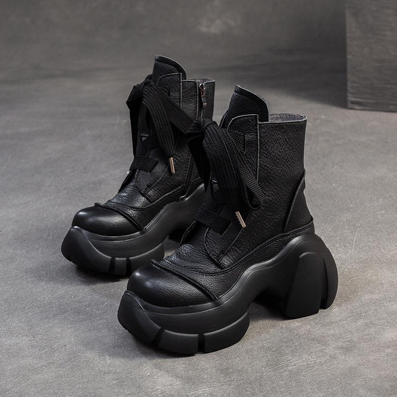 Fashion GKTINOO Retro Thick Soled Short Boots 2025 Autumn Winter New Genuine Leather Round Toe Solid Color Versatile Platform Shoes