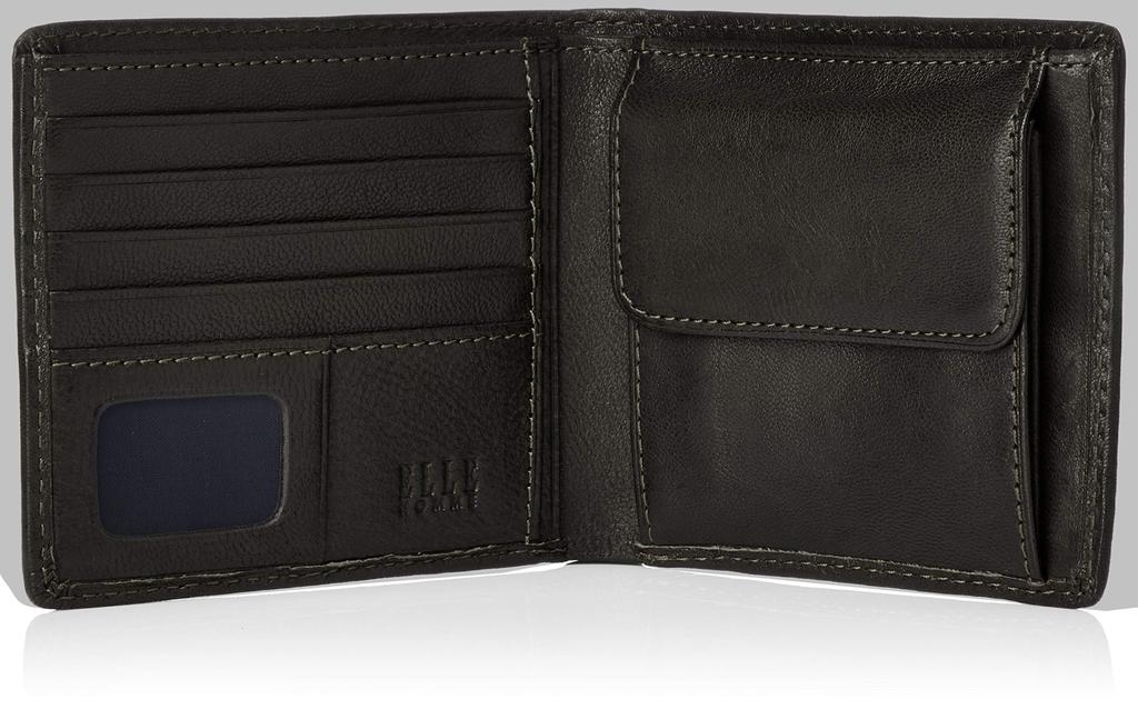 L'Homme XP34110 Men's Sheep Bifold Wallet (with Coin Purse) Black