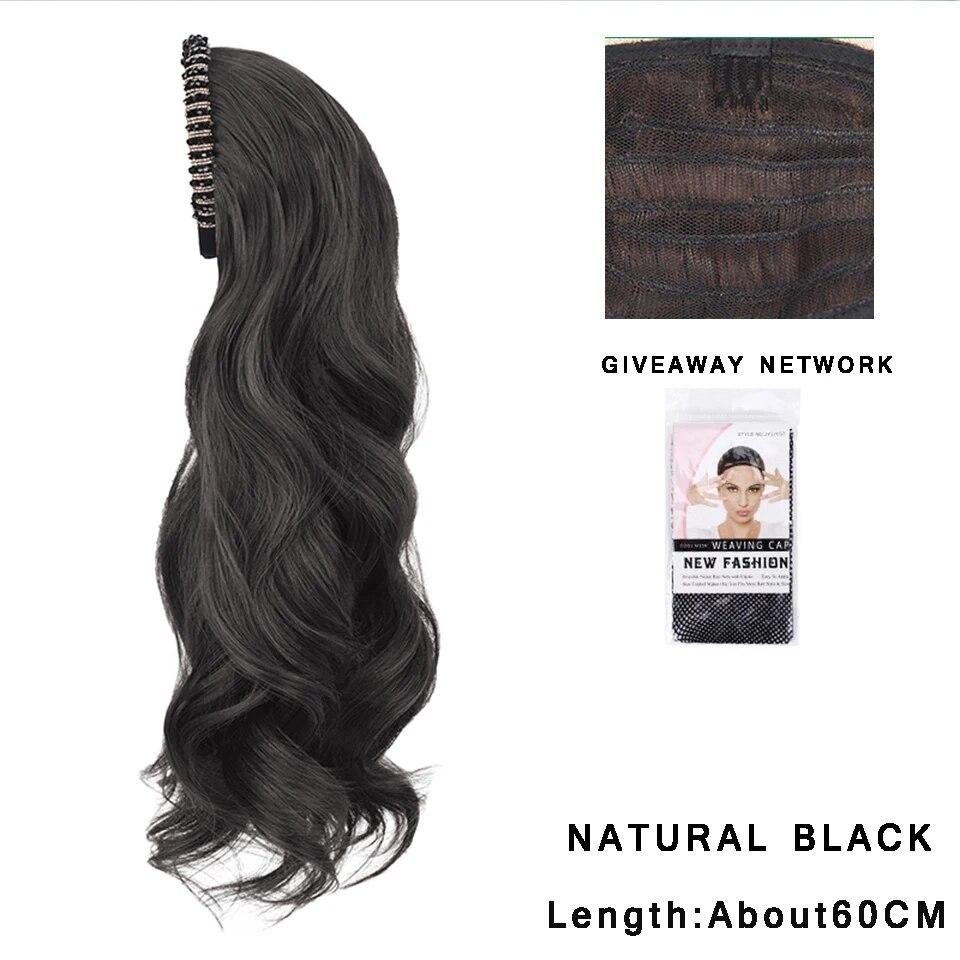 Synthetic Long Wavy Headband Wig Black Brown Women's With Twist Braid Hairband Accessories Natural Half Wig