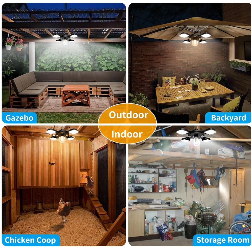 Luce Solare per Capanno Interno Esterno Lavoro Giorno e Notte Luce a Sospensione con 5 Modalità di Illuminazione e 2 Timer, con Telecomando per Capanno Gazebo Garage