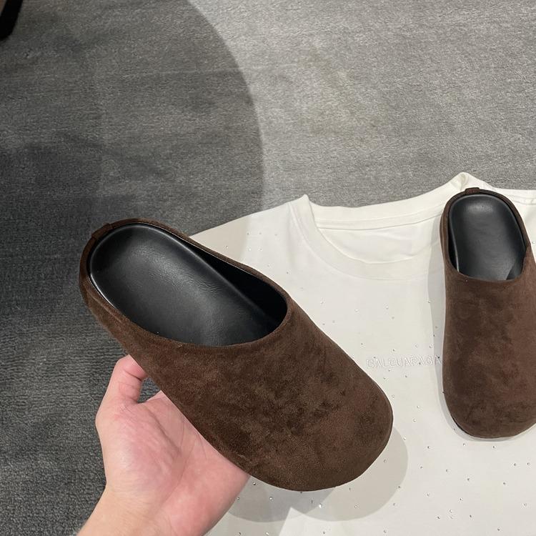 Sheepskin Version~ New Casual Platform Fashion Shoes Flat-bottomed Versatile One-pedal Bag Head Retro Half Slippers Single Shoes Women
