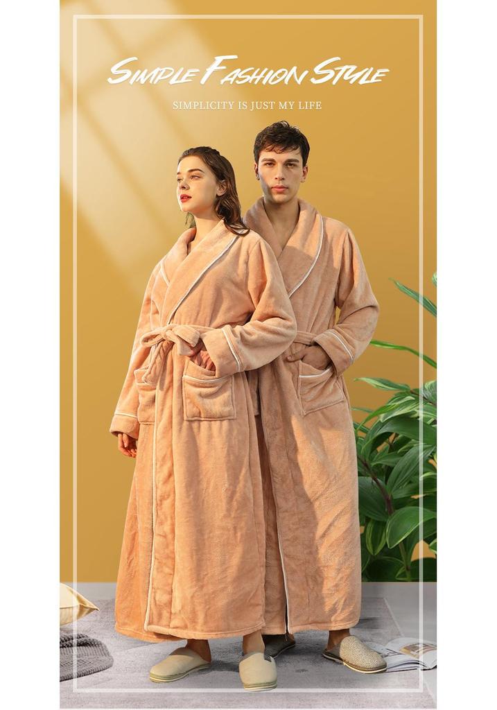 Couples' Thickened Winter Flannel Bathrobes - Men's Towel Style & Women's Coral Fleece Robes