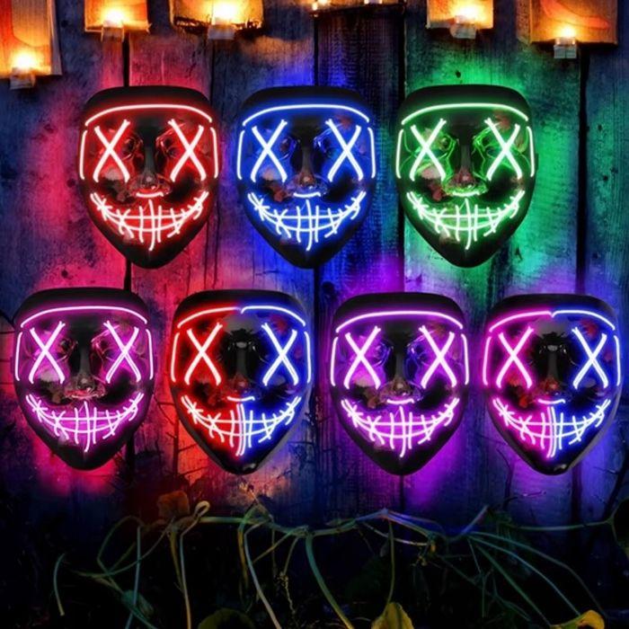Masque lumineux LED - Noir - 3 modes d'éclairage - Idéal pour Halloween - Taille universelle