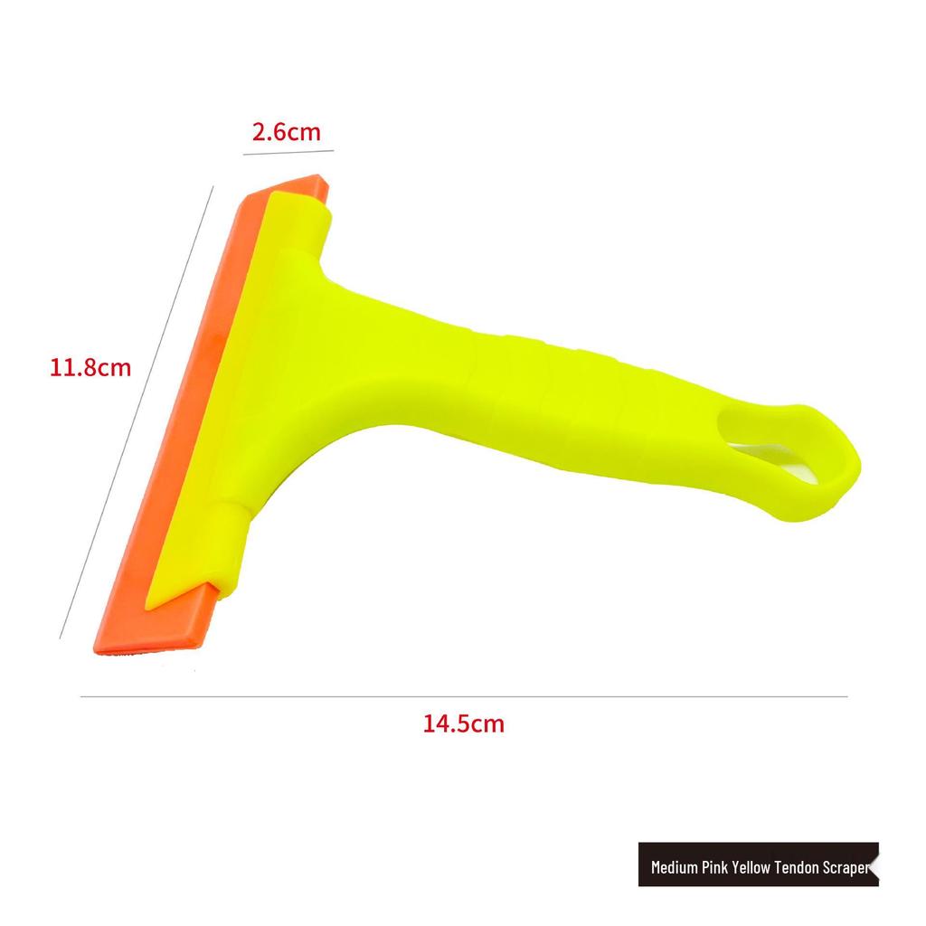 Gelber Sehnenschaber: Auto Werbefilm Werkzeug und Glasabzieher mit kurzem Griff