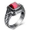 European & American Snake Pattern Red Agate Diamond Titanium Steel Ring - Retro & Bold for Men