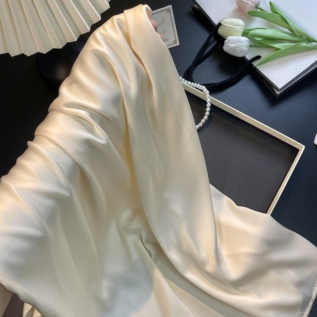 Women’s Summer French Style Ice Silk Short Sleeve Nightgown Long Fairy Dress Lightweight Sleepwear Loungewear Wearable Outdoors