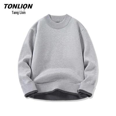 TonLion Men's Winter Half-High Collar Fleece-Lined Sweater