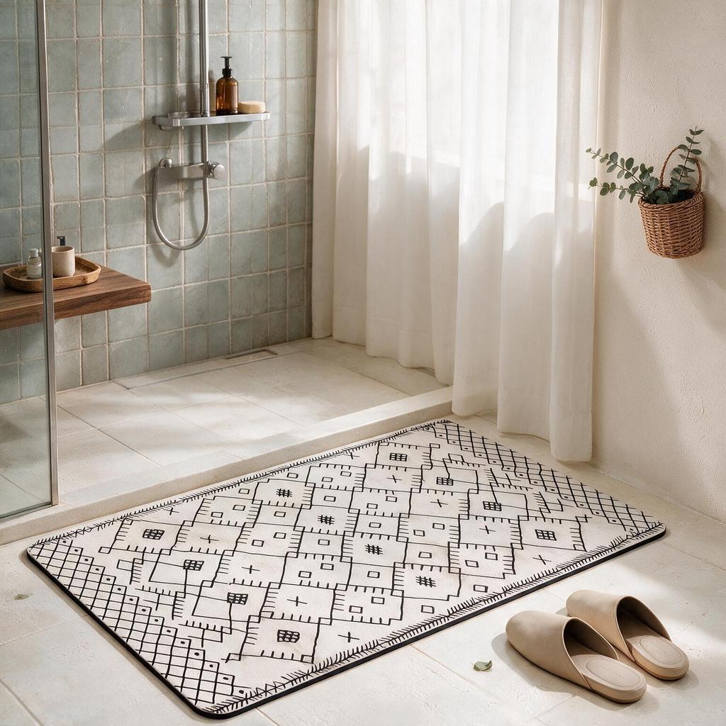 Bathroom Floor Mat Square Diatomaceous Earth Material with Rubber Backing Non Slip Quick Dry Absorbent Rug