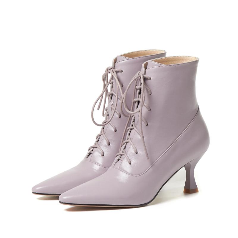 

Модные Горячие Женские Ботинки из Натуральной Кожи Модные Ботильоны на Шнуровке Острый Носок Тонкий Каблук Современные Ботинки Ручная Работа Женская Обувь Перекрестная Шнуровка 34