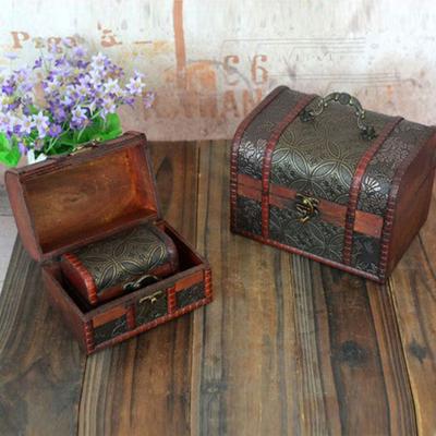 3Pcs Wooden Treasure Chest Stash Box Jewelry Makeup Storage Organizer with Lock