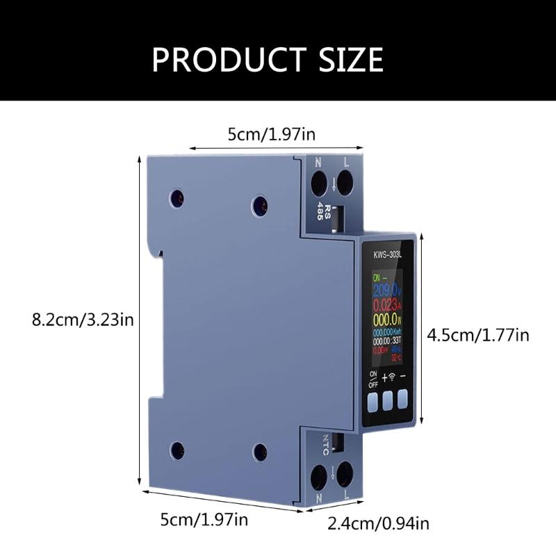 Din Rail Monitors Multifunction Power Energy Tester with TFT Color Screen AC85-290V 40A Voltage Current Testing Meter