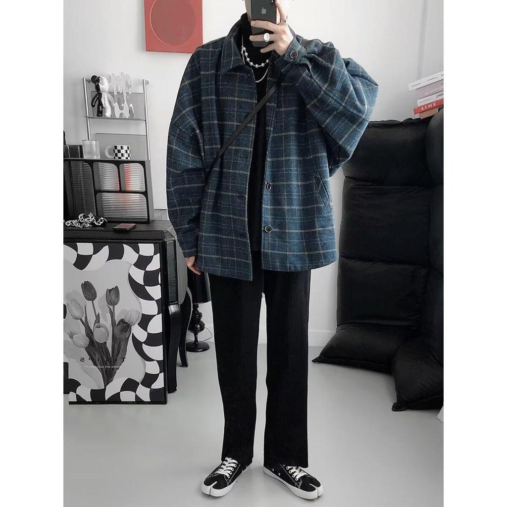 Men's Retro Corduroy Color Block Plaid Jacket - Spring & Autumn Long Sleeve Top