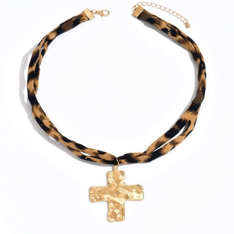 Cross Necklace Leopard Print Flower Love Pendant Summer Marine Shell Collarbone Chain