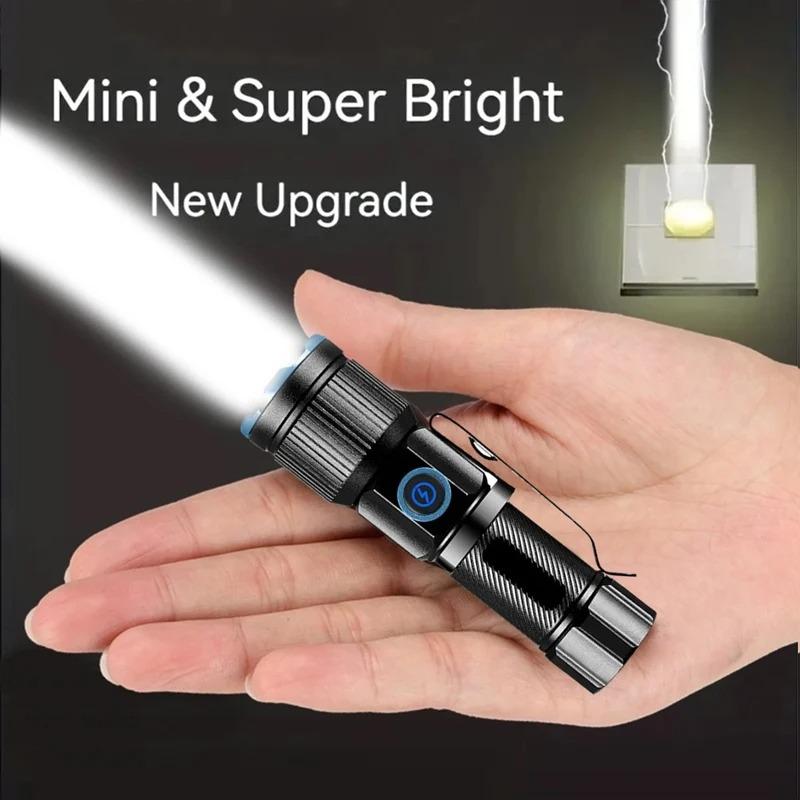 Zoom White Beam Light Long Distance Mini Flashlight Type-C Usb Rechargeable Portable Pocket Torch Home Outdoor 16340 Battery