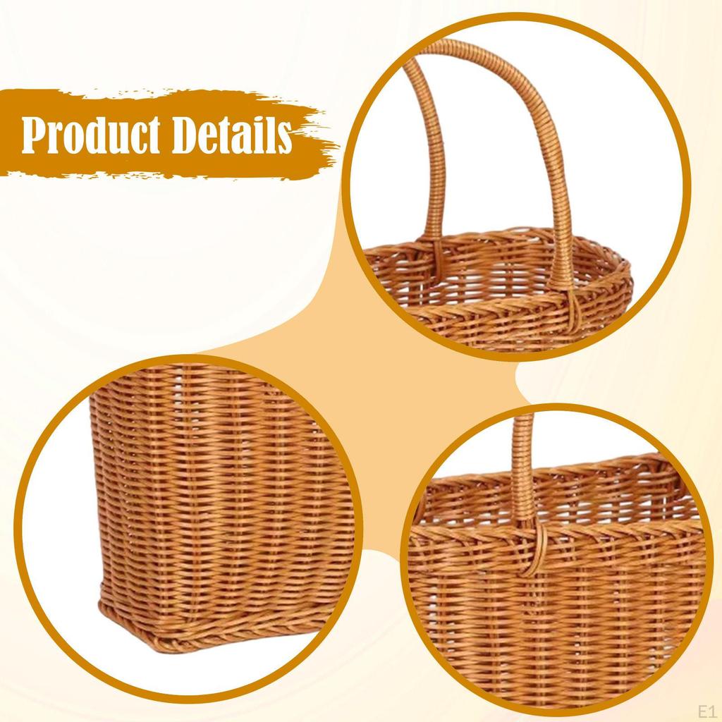 Empty And Versatile Woven Basket with Handle, Made of Imitation Rattan, Ideal for Fruit, Eggs,