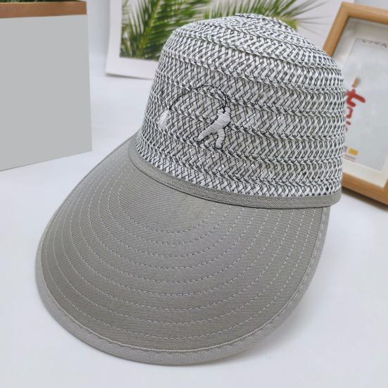 Men Summer Fisherman Hat Hollow Straw Weaving Full Face Sun Protection Wide Brim Western Cowboy Hat with Black Ribbon Decor Foldable Beach Hat