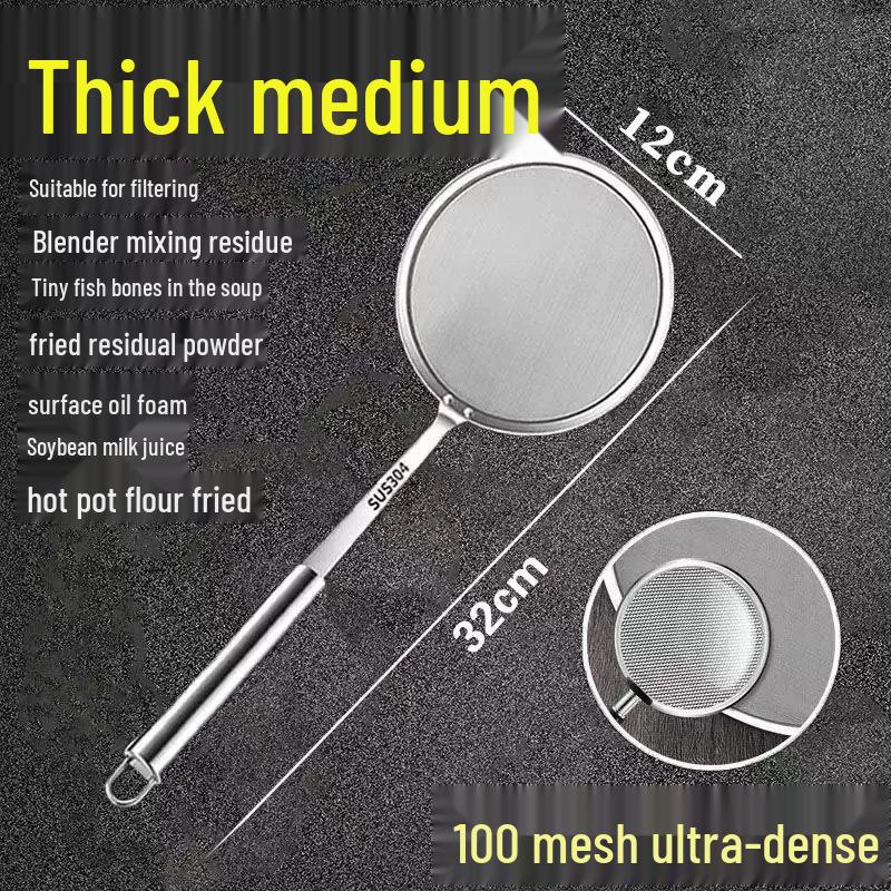 304 Stainless Steel Ultra-Fine Skimmer: 100-Mesh Kitchen Oil and Foam Strainer