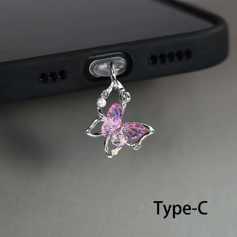 Beautiful Butterfly Phone Dust Plug Accessories Decoration Hanging Pendant for IPhone for Samsung Type-C Charging Port