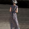French Print Cross-Strap A-Line Dress