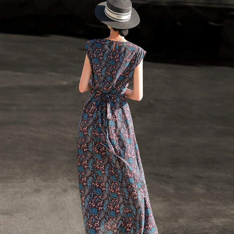 French Print Cross-Strap A-Line Dress