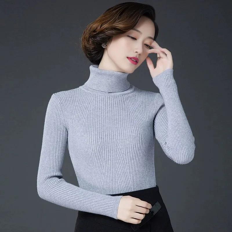 Black women's turtleneck thickened warm new sweater short winter pullover slim fit large size knitted bottoming shirt looks thin