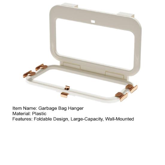 Garbage Bag Hanger Foldable Kitchen Trash Bag Holder Over Cabinet Door No-Drill Wall Mounted Large Capacity Waste Bag Rack