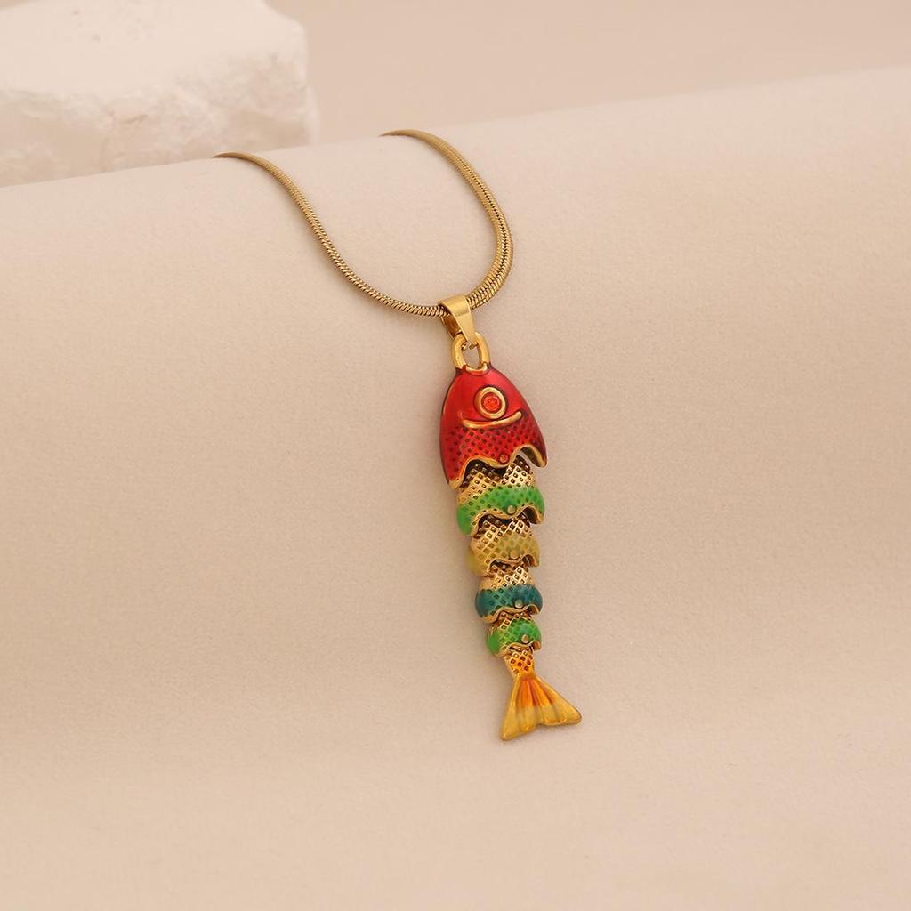 3D Vivid Carp Tropical Fish Pendant Necklace Colorful Stainless Steel Chain