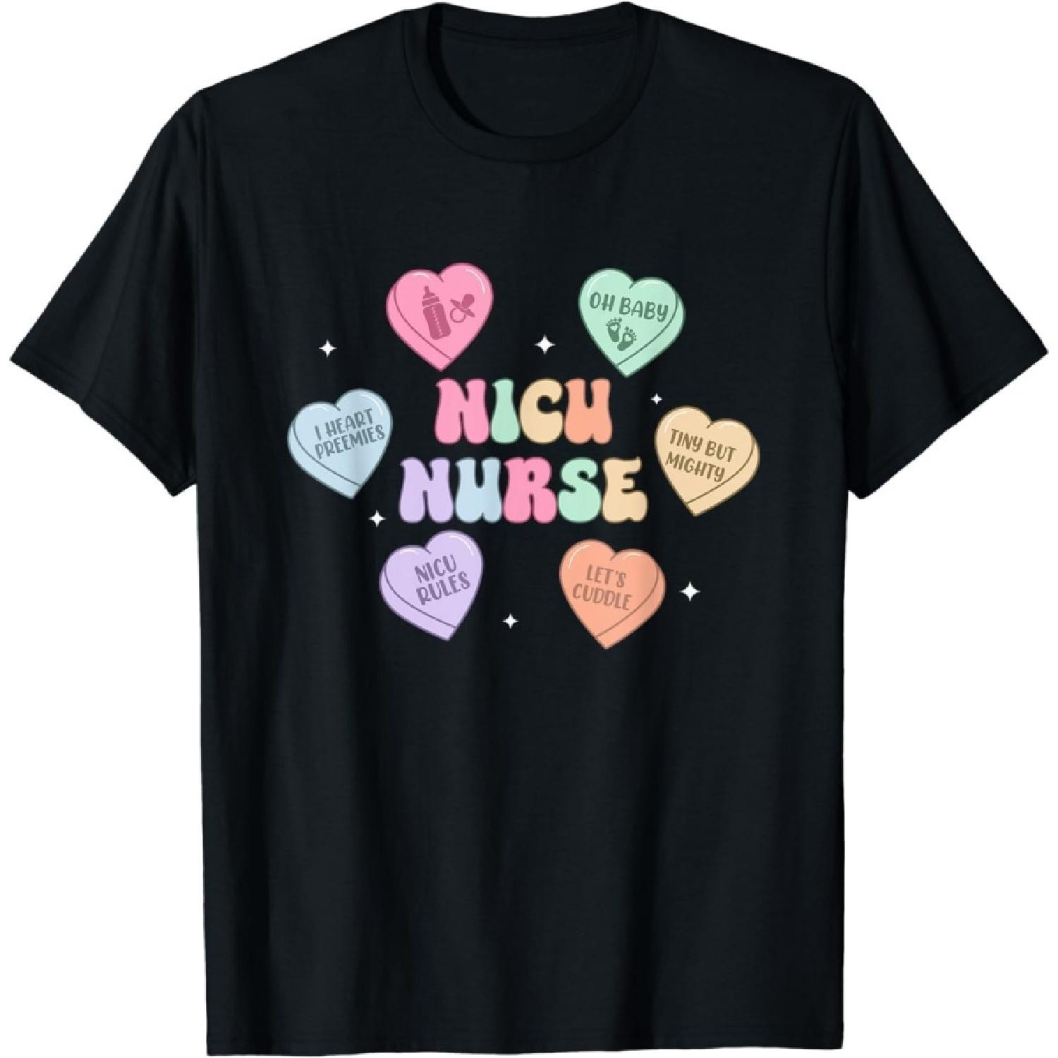 Groovy Heart Candy NICU Nurse Valentines Day T-Shirt S