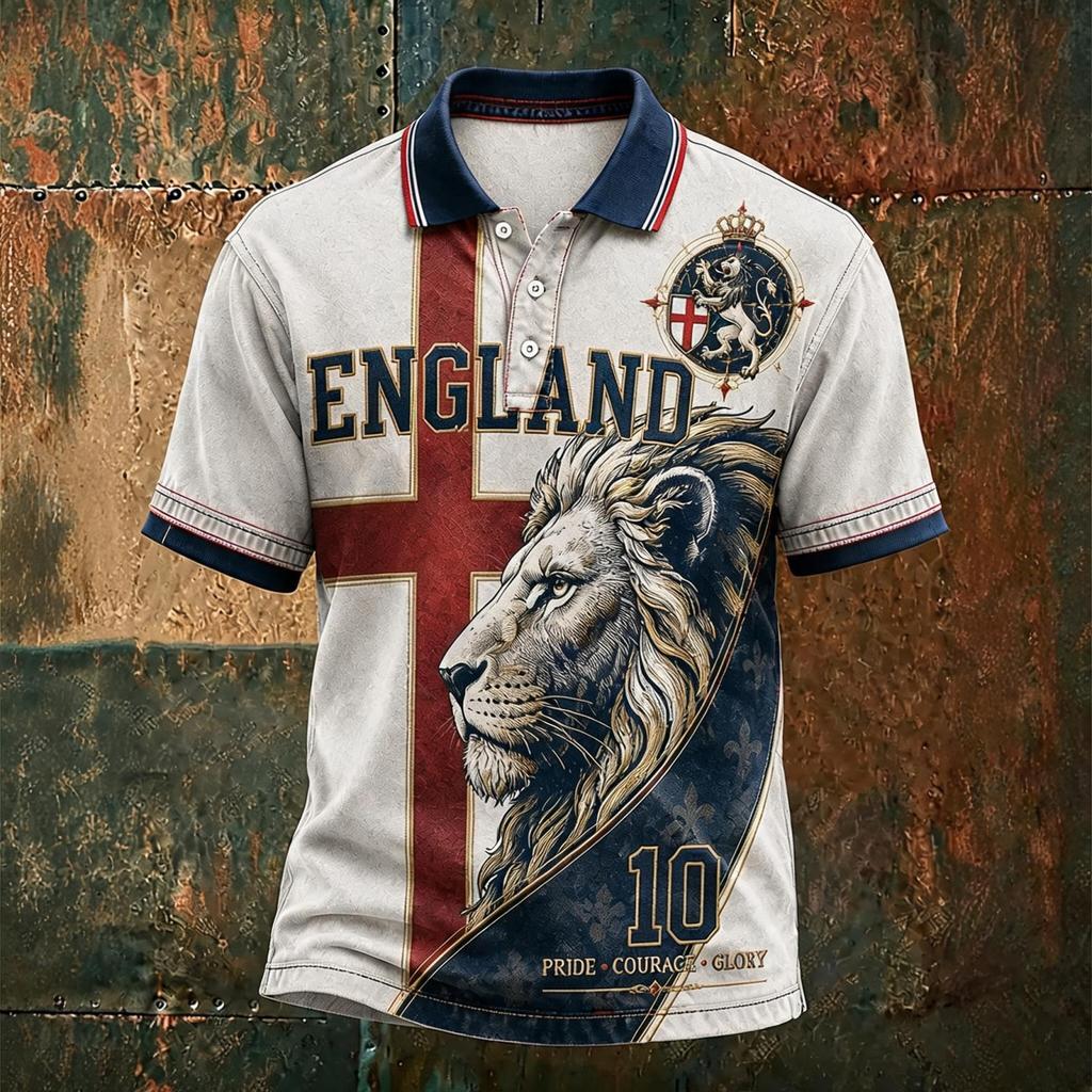 Camiseta Polo Estampada de Fútbol de Inglaterra para Hombre Corte Clásico Manga Corta Camiseta de Fútbol Ropa Deportiva Casual para Hombre