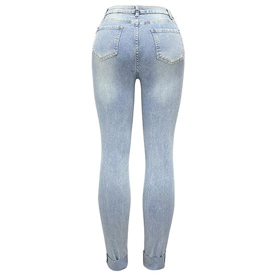 Europejskie i Amerykańskie Damskie Dżinsy z Wysokim Stanem Długie Modne Wszechstronne Spodnie z Prostą Nogawką Podarte Dżinsy Damskie Spodnie Slim Fit