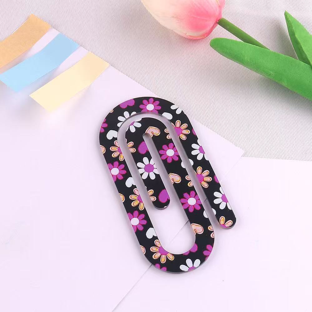 10Pcs Cute Printed Acrylic Paper Clips Large Printed Bookmark Clamps For Notebook File DIY Organizing