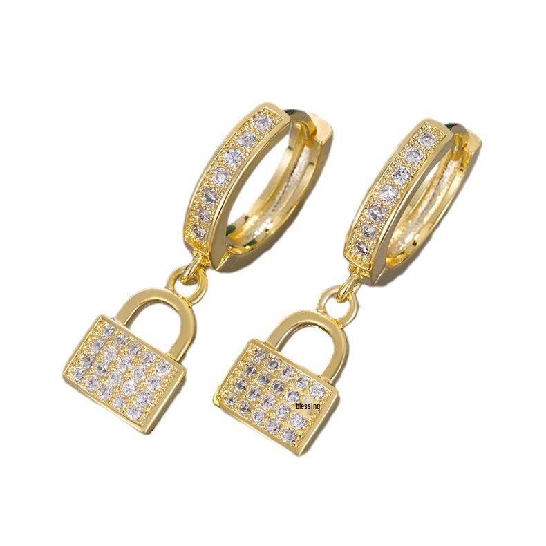 Southeast Asia Hot-Selling Colorful Diamond-Inlaid Lock Earrings for Women - Light Luxury Fashion Cross-Border Jewelry