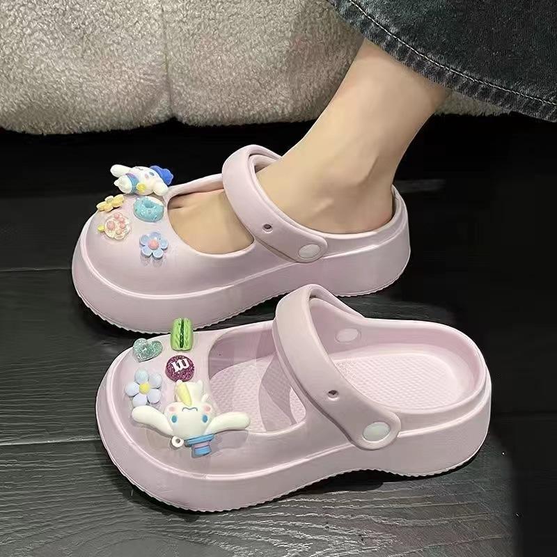 Mary Jane Slippers Women's Summer Wear Non-slip Thick-soled New Hole Shoes Bag Head Half-drag Sandals